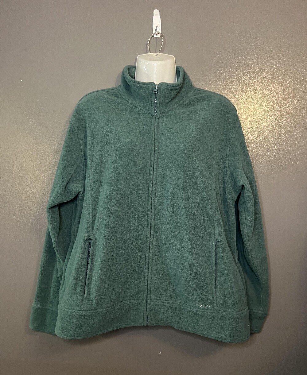 Izod Fleece Jacket Womens Large Green Full Zip Pockets Cozy Outdoor Pullover